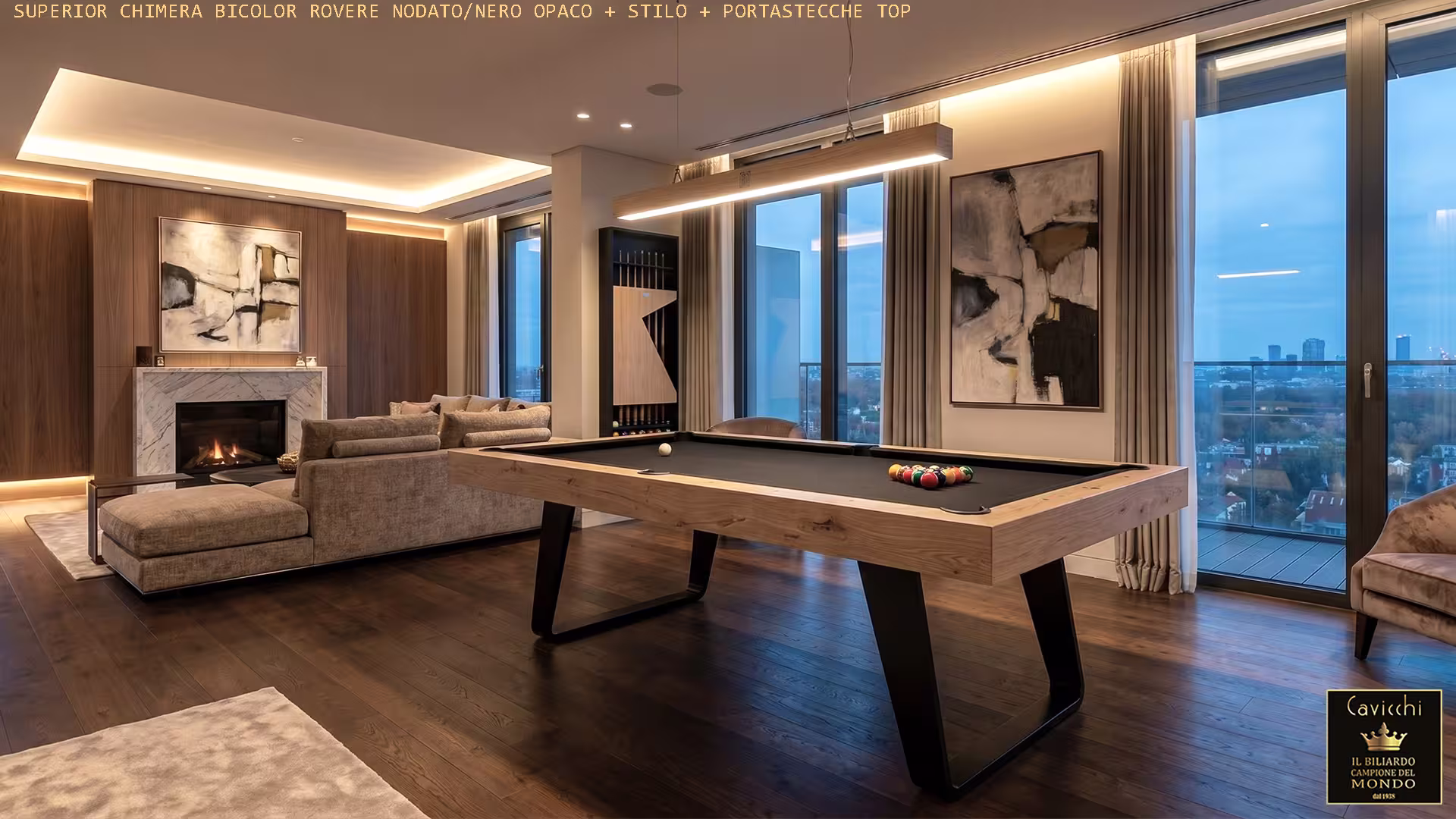 CHIMERA-ROVERE-NODATO-NERO-OPACO-ROOM Tavolo da biliardo Chimera categoria Superior | Cavicchi Biliardi