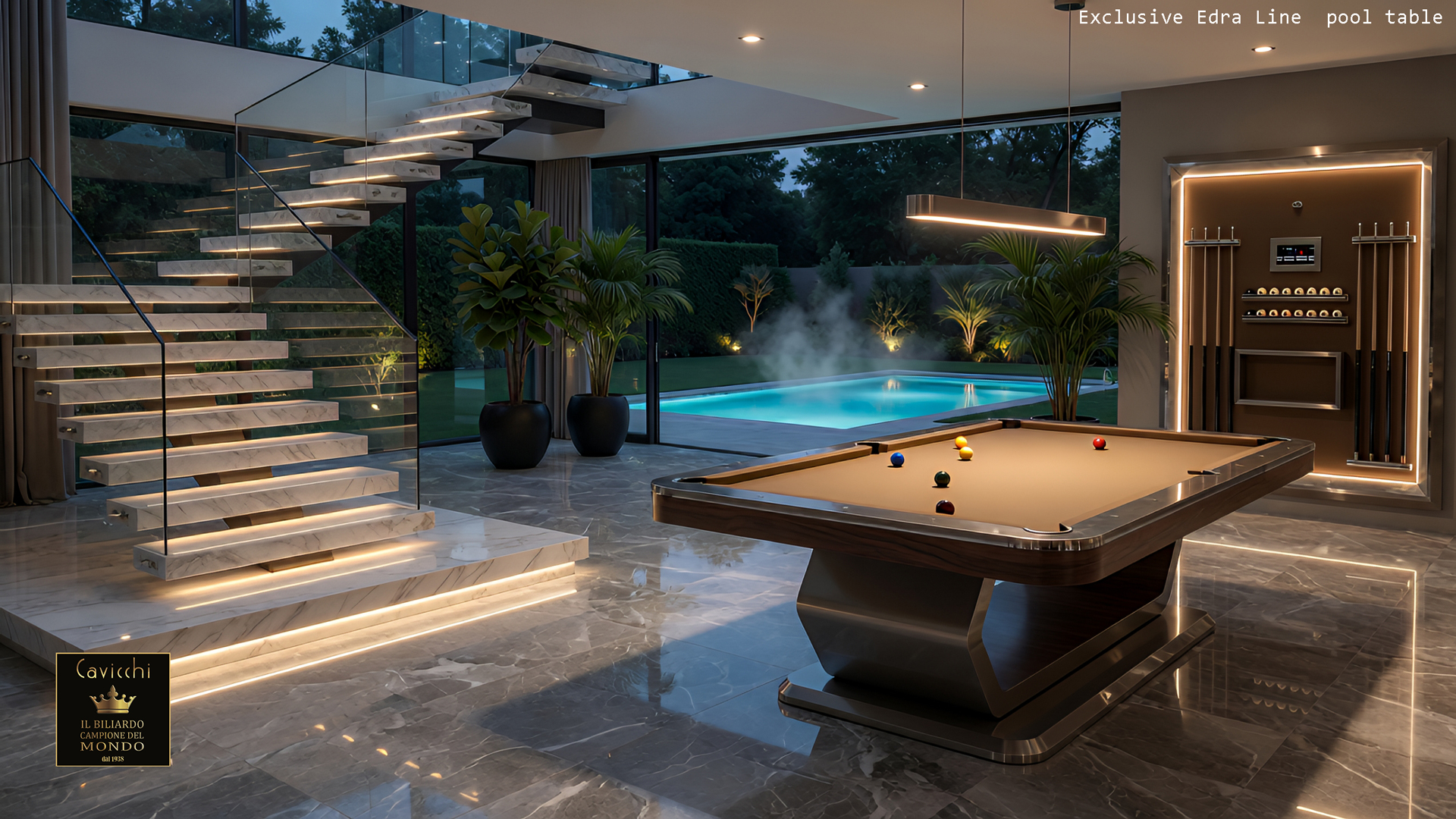 Cavicchi luxury billiard table in fine wood and Italian slate